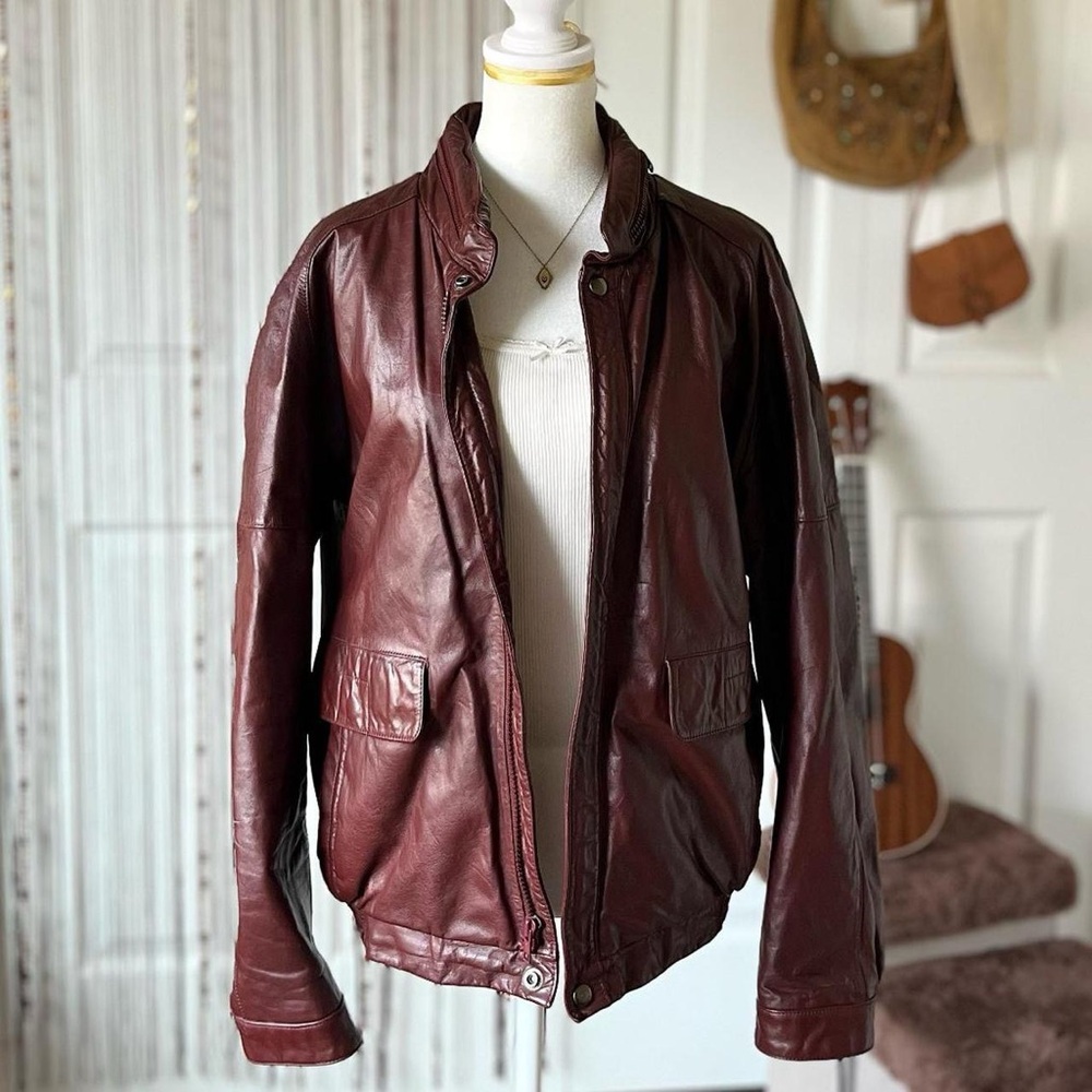 vintage wilsons genuine leather maroon bomber jacket